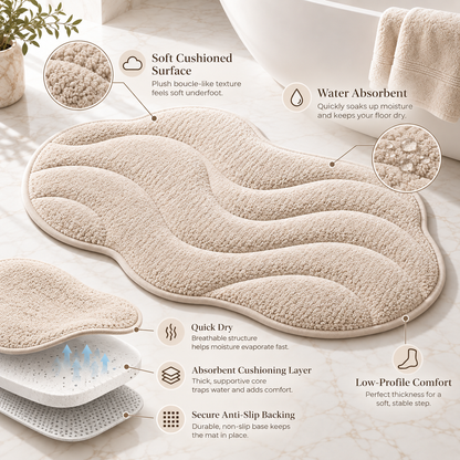 🛁✨ HUSKEER® CloudStep Pro Quick-Dry Bathroom Mat – Plush Water-Absorbent Bath Rug with High-Grip Anti-Slip Base, Soft Cushioned Comfort & Fast-Drying Surface for Showers, Tubs and Everyday Bathroom Floors 🌟