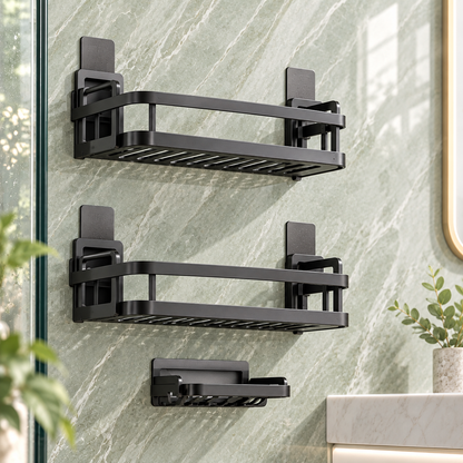 🚿✨ HUSKEER® HydroTier Pro Wall-Mounted Shower Caddy – Rust-Resistant Bathroom Organizer with Strong Adhesive Mount, Fast-Drain Open Shelves, Multi-Level Storage & Easy Access for Shampoo, Soap and Shower Essentials 🌟