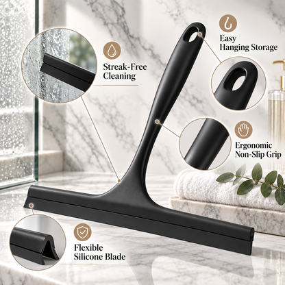 🚿✨ HUSKEER® AquaGlide Pro Shower Squeegee – Flexible Silicone Glass Wiper with Non-Slip Comfort Grip, Streak-Free Quick-Dry Cleaning & Space-Saving Hanging Design for Shower Doors, Mirrors, Tiles and Bathroom Surfaces 🌟
