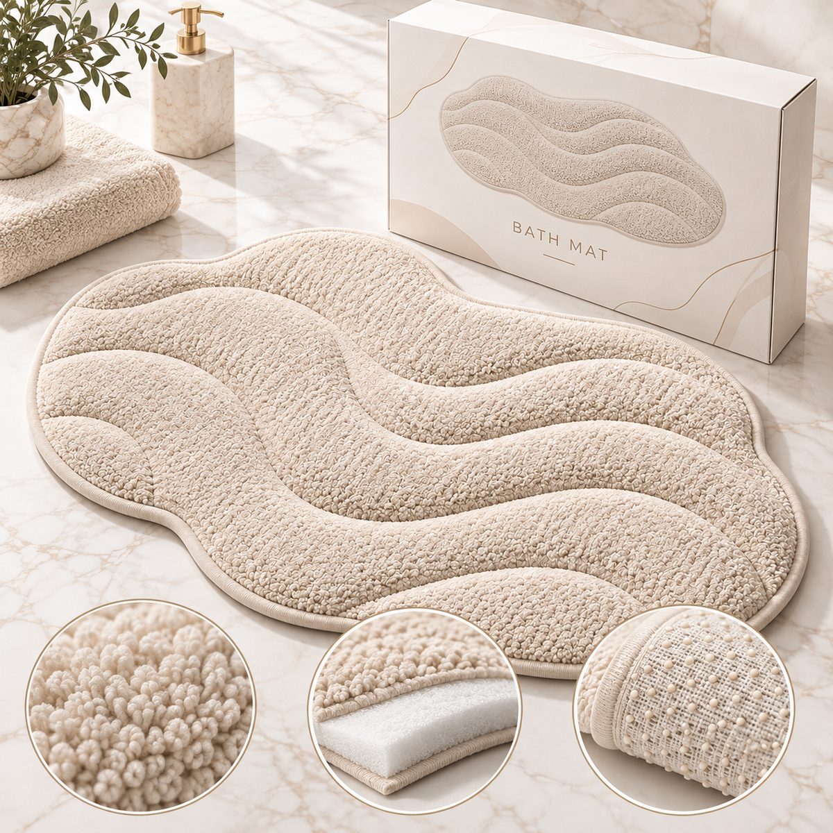 🛁✨ HUSKEER® CloudStep Pro Quick-Dry Bathroom Mat – Plush Water-Absorbent Bath Rug with High-Grip Anti-Slip Base, Soft Cushioned Comfort & Fast-Drying Surface for Showers, Tubs and Everyday Bathroom Floors 🌟