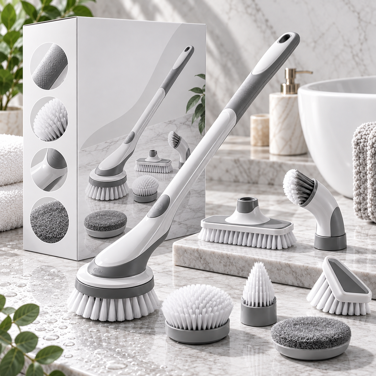 🧽✨ HUSKEER® ScrubNova Pro Bathroom Cleaning Brush Set – Multi-Surface Deep Cleaning Kit for Tile, Grout, Sinks, Tubs & Showers 🌟