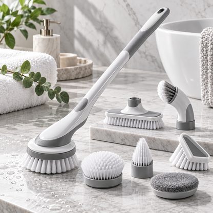 🧽✨ HUSKEER® ScrubNova Pro Bathroom Cleaning Brush Set – Multi-Surface Deep Cleaning Kit for Tile, Grout, Sinks, Tubs & Showers 🌟