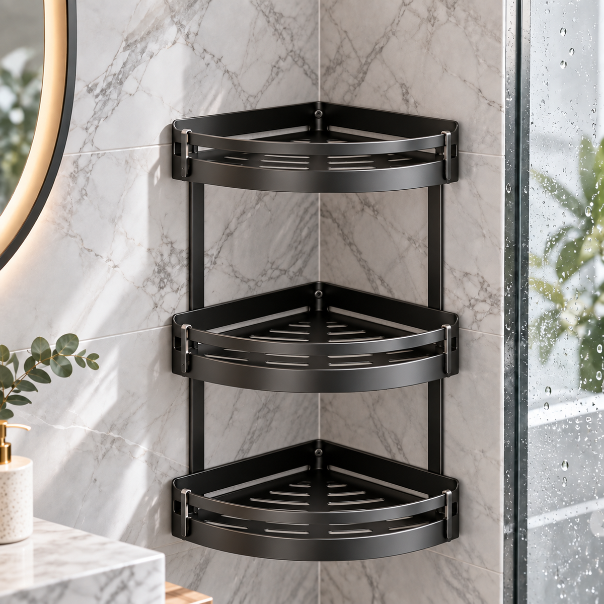 🛁✨ HUSKEER® AquaTier Pro Corner Shower Organizer – Multi-Level Wall-Mounted Bathroom Storage Rack with Quick-Drain Shelves, Rust-Resistant Frame & Space-Saving Design for Shampoo, Soap and Daily Shower Essentials 🌟