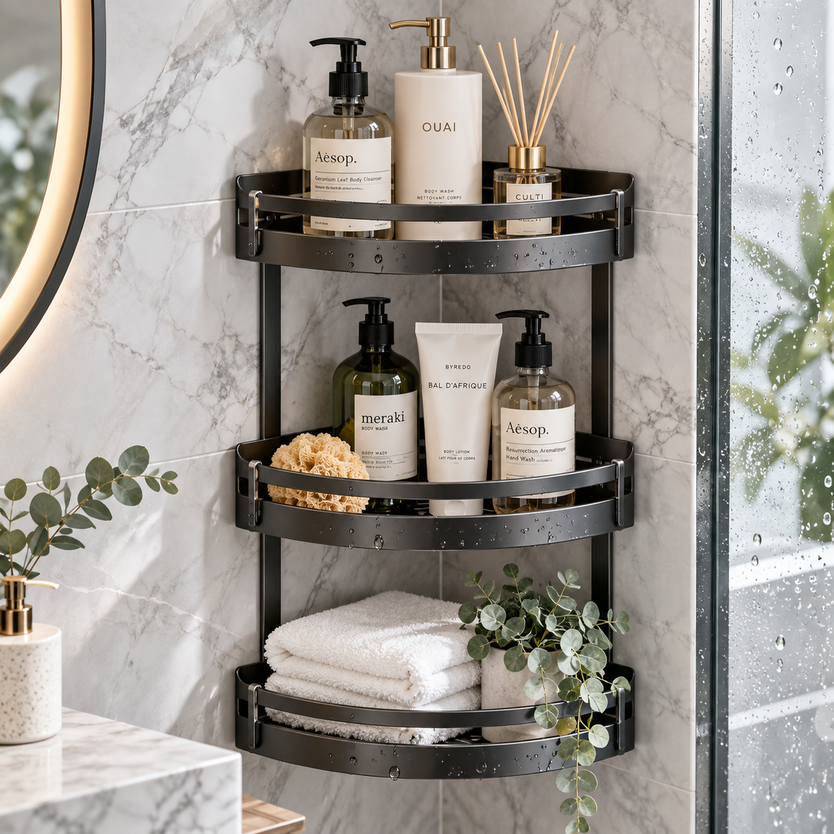 🛁✨ HUSKEER® AquaTier Pro Corner Shower Organizer – Multi-Level Wall-Mounted Bathroom Storage Rack with Quick-Drain Shelves, Rust-Resistant Frame & Space-Saving Design for Shampoo, Soap and Daily Shower Essentials 🌟