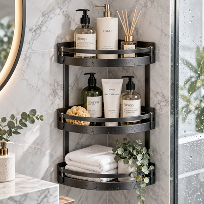 🛁✨ HUSKEER® AquaTier Pro Corner Shower Organizer – Multi-Level Wall-Mounted Bathroom Storage Rack with Quick-Drain Shelves, Rust-Resistant Frame & Space-Saving Design for Shampoo, Soap and Daily Shower Essentials 🌟