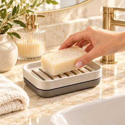🧼✨ HUSKEER® PureFlow Pro Soap Dish with Drainage Tray – Quick-Drain Raised Soap Holder with Removable Drip Tray, Anti-Slip Base & Easy-Clean Design for Bathroom, Shower, Sink and Kitchen Use 🌟