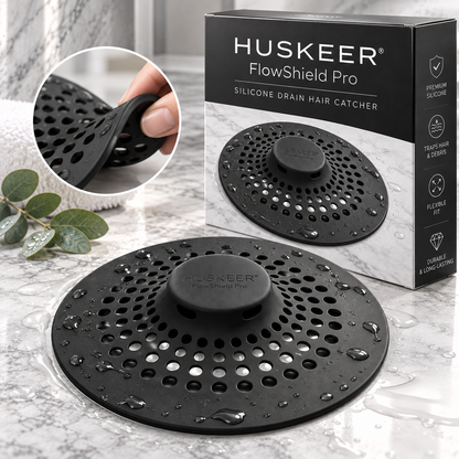 🛁✨ HUSKEER® FlowShield Pro Silicone Drain Hair Catcher – Flexible Anti-Clog Drain Cover with Secure Suction Grip, Rapid Water Flow, Easy-Clean Reusable Design for Showers, Bathtubs & Sinks 🌟