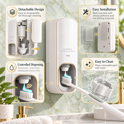 🪥✨ HUSKEER® PasteFlow Pro Automatic Toothpaste Dispenser – Touch-Free Wall-Mounted Toothpaste Squeezer with Controlled Dispensing, Easy-Clean Design & Space-Saving Bathroom Storage for Kids and Adults 🌟