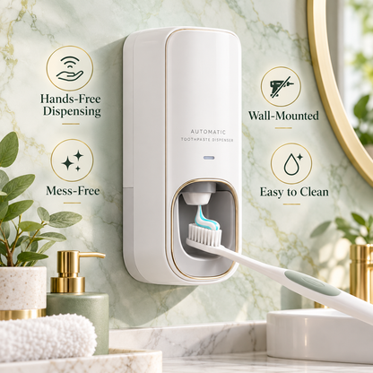 🪥✨ HUSKEER® PasteFlow Pro Automatic Toothpaste Dispenser – Touch-Free Wall-Mounted Toothpaste Squeezer with Controlled Dispensing, Easy-Clean Design & Space-Saving Bathroom Storage for Kids and Adults 🌟