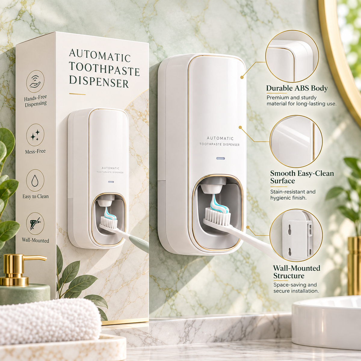 🪥✨ HUSKEER® PasteFlow Pro Automatic Toothpaste Dispenser – Touch-Free Wall-Mounted Toothpaste Squeezer with Controlled Dispensing, Easy-Clean Design & Space-Saving Bathroom Storage for Kids and Adults 🌟