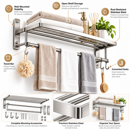 🛁✨ HUSKEER® TowelArc Pro Wall-Mounted Towel Rack – Rust-Resistant Space-Saving Bathroom Organizer with Open-Air Quick-Dry Storage, Secure Wall Installation & Easy-Access Towel Display for Modern Bathrooms 🌟