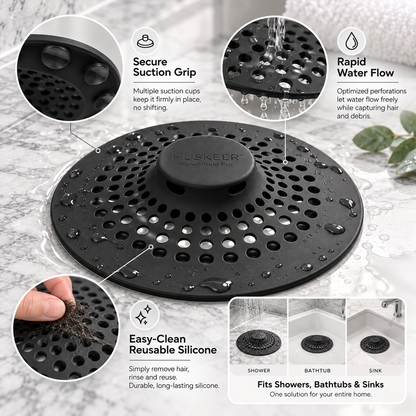 🛁✨ HUSKEER® FlowShield Pro Silicone Drain Hair Catcher – Flexible Anti-Clog Drain Cover with Secure Suction Grip, Rapid Water Flow, Easy-Clean Reusable Design for Showers, Bathtubs & Sinks 🌟