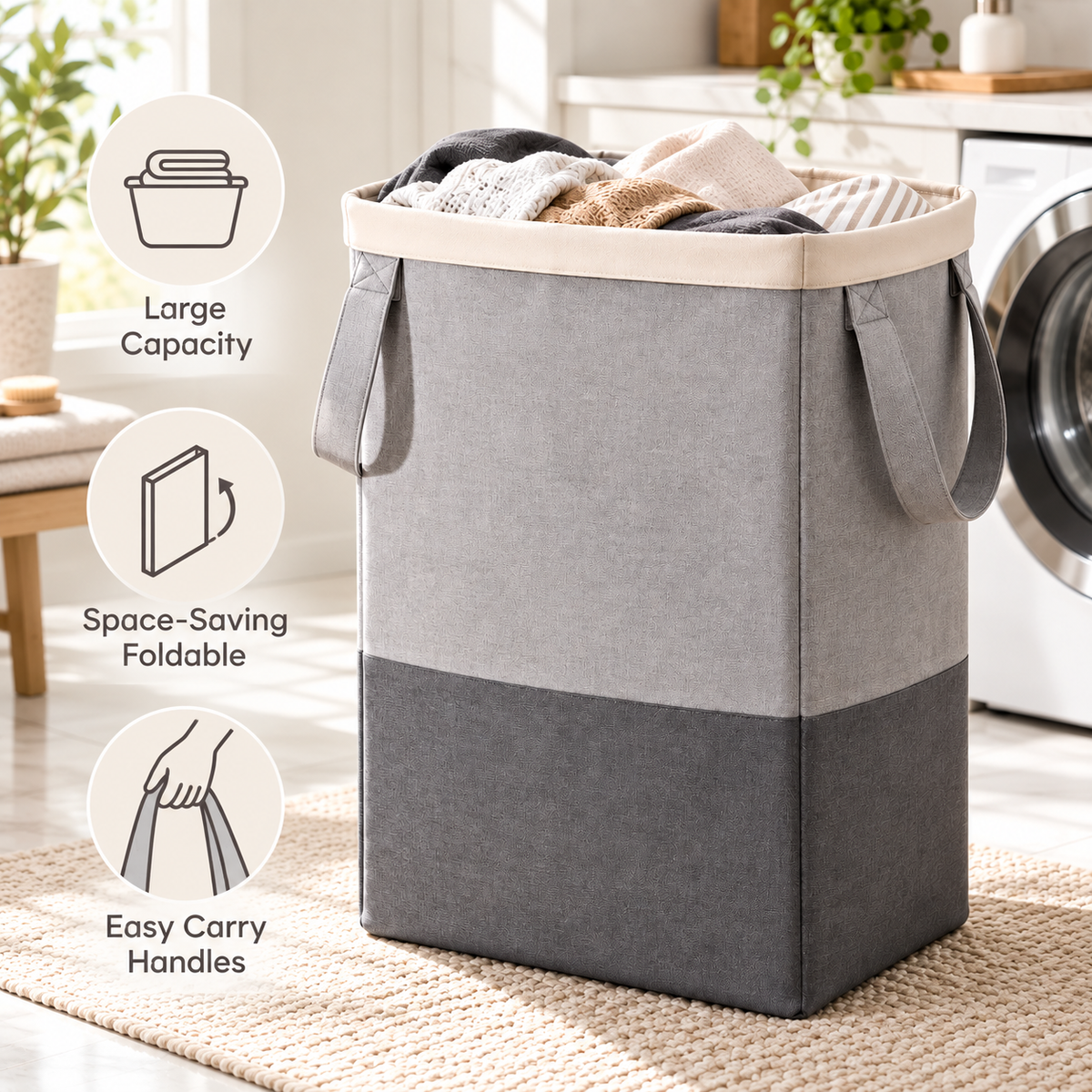 🧺✨ HUSKEER® FlexiNest Pro Foldable Laundry Hamper – Collapsible Space-Saving Basket with Comfortable Carry Handles, Generous Storage Capacity & Easy-Fold Design for Clothes, Towels and Everyday Home Organization 🌟
