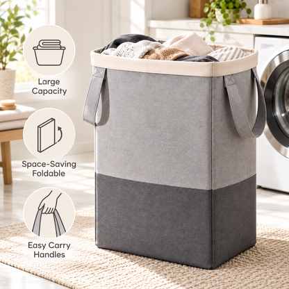🧺✨ HUSKEER® FlexiNest Pro Foldable Laundry Hamper – Collapsible Space-Saving Basket with Comfortable Carry Handles, Generous Storage Capacity & Easy-Fold Design for Clothes, Towels and Everyday Home Organization 🌟
