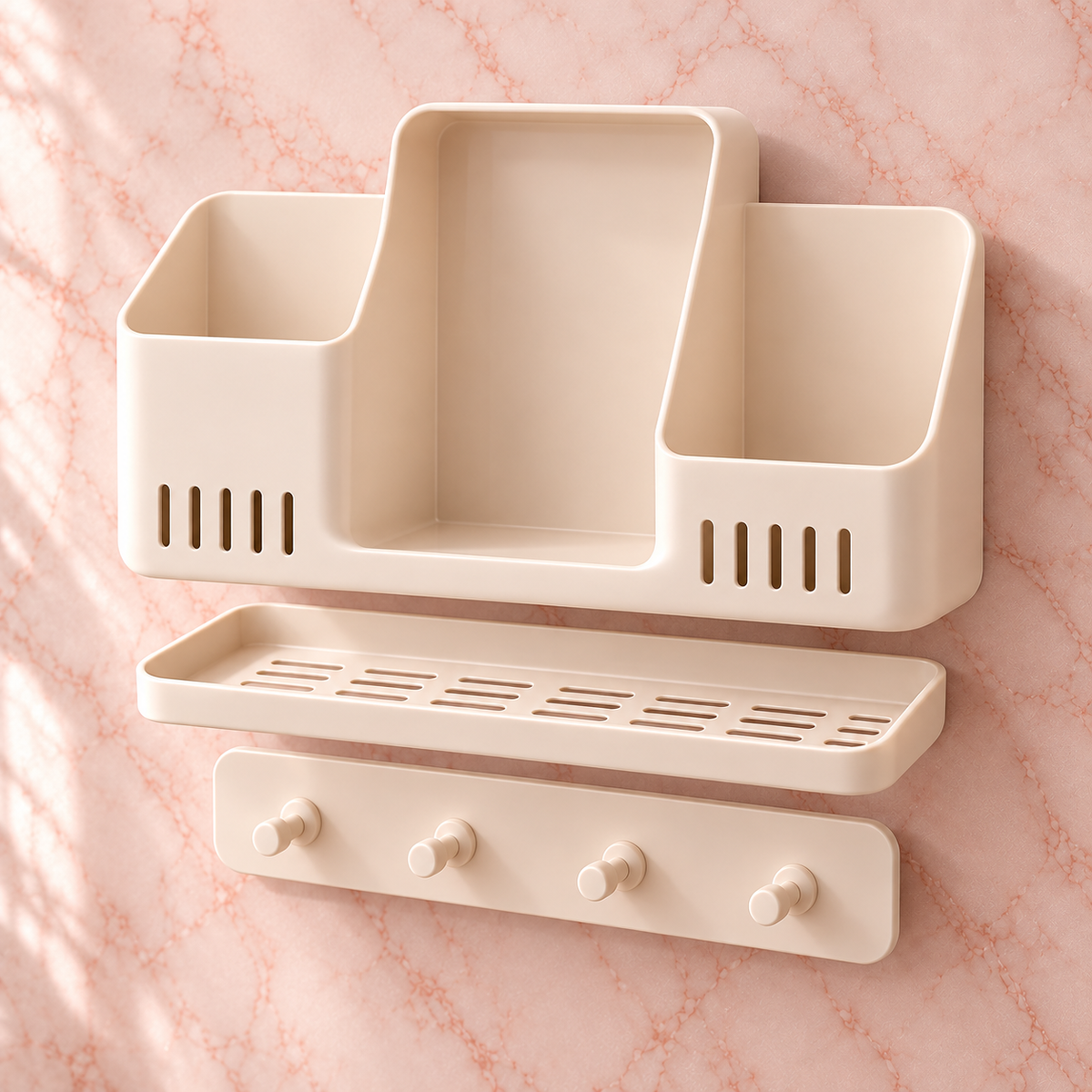 🛁✨ HUSKEER® AquaCaddy Pro Shower Cap & Bath Accessories Organizer – Multi-Compartment Hanging Bathroom Storage with Quick-Drain Ventilation, Space-Saving Design & Easy Organization for Shower Caps, Sponges and Bath Essentials 🌟